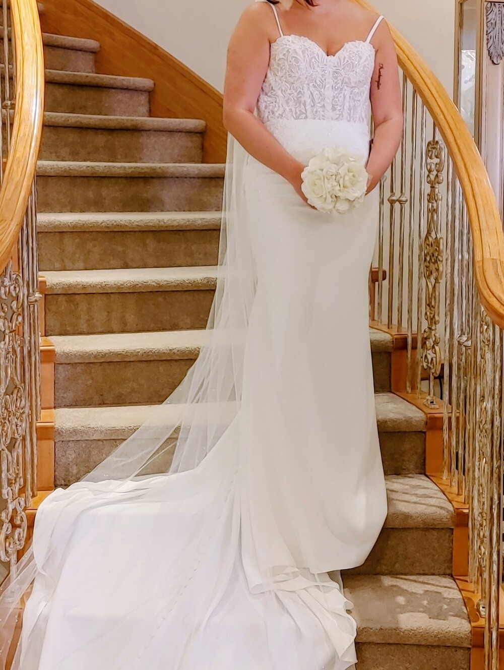 New, Unaltered White Lace Bodice Wedding Gown with Train Sz 12